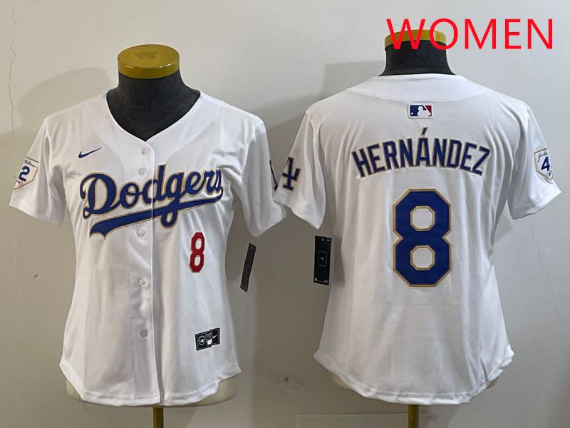 Women Los Angeles Dodgers #8 Hernandez White Gold Game 2025 Nike MLB Jersey style 5